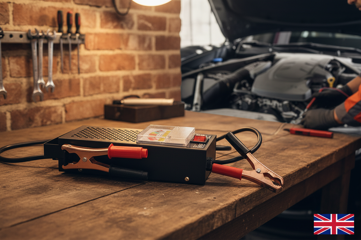 Car Battery Load Tester on UK Garage Workbench
