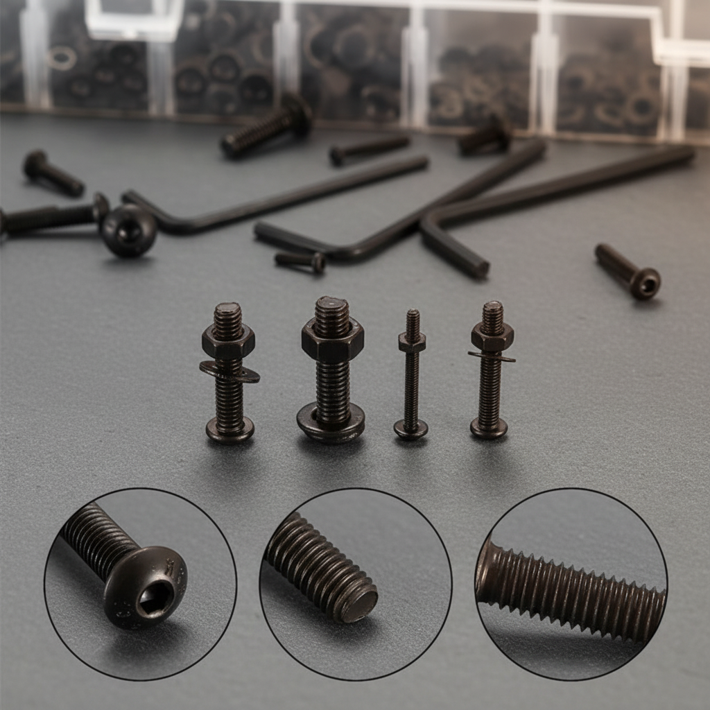 Hex Socket Screws Close-up on Slate
