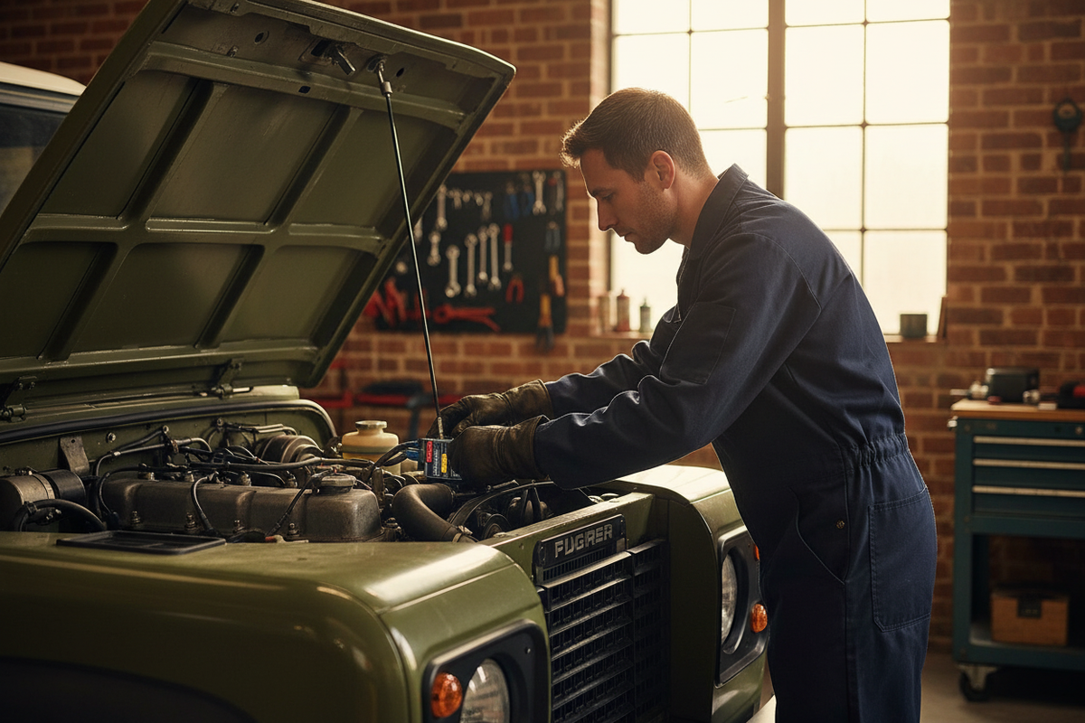 Mechanic Installing Fuse Box - British Garage