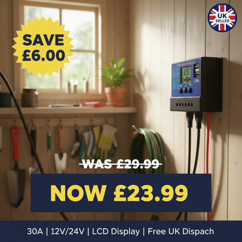 Solar Controller Sale - Navy Garden Shed