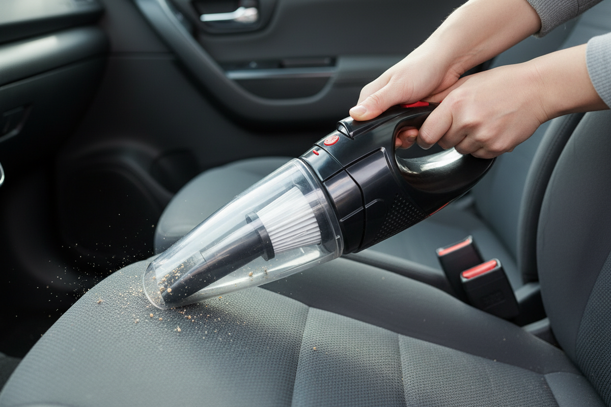 Vacuum in Car Seat Close-up
